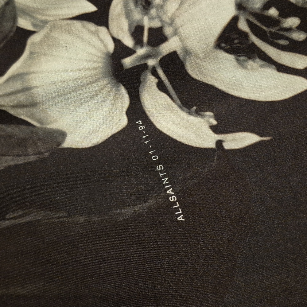 All Saints Black Asymmetrical Floral Midi Dress - Picture 11 of 11